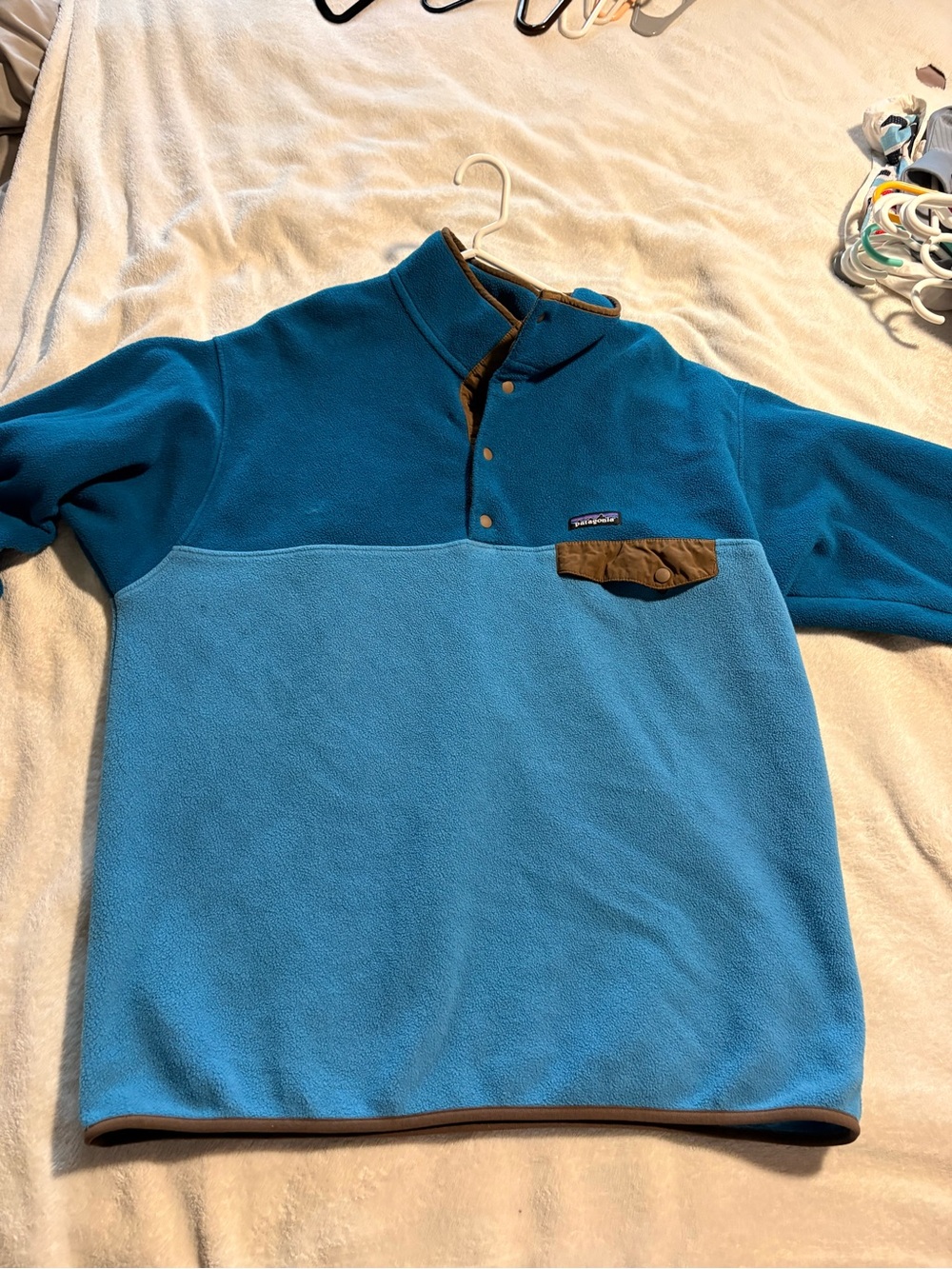 Patagonia Two-Tone Blue Snap-T Fleece with Tan Chest Pocket